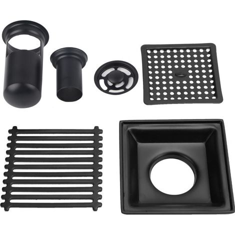 Siphon de Sol avec Grille Amovible Caniveau de Douche Carré 10x10cm Noir (1/5)