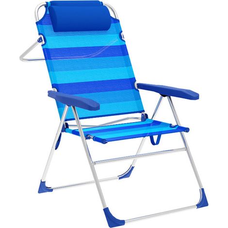 Marbueno silla plegable 5 posiciones aluminio con cojin rayas azules (1/2)