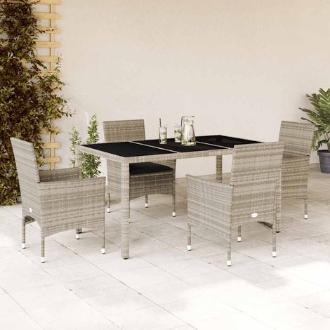 vidaXL 5-tlg. Garten-Essgruppe mit Kissen Hellgrau Poly Rattan Glas (1/5)