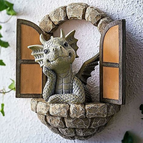 Dinosaur Sculpture Wall Decor Small Resin Dragon Statue Garden Wall Decor (1/5)