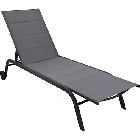 Lettino Sdraio Antracite 192x58x95H cm 5 Posizioni Textilene con Ruote (1/3)