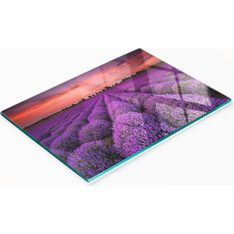 Multifunktionales dekoratives Glas-Küchenbrett Lavendelfeld 80x52 cm (1/5)