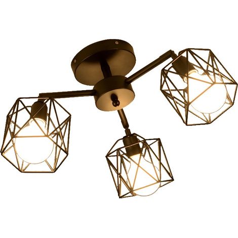 Plafonnier rond en métal chromé, 3 flammes, spots orientables (1/5)