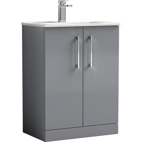 Nuie Arno Satin Grey 600mm 2 Door Vanity Unit and Minimalist Ceramic Basin - ARN2203B (1/5)