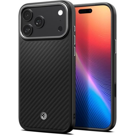 Spigen Enzo Aramid „T“ Mag Safe Hülle für iPhone 17 Pro Schwarz Silber (1/5)