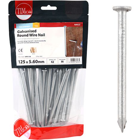 Timco Galvanised Round Wire Nails - 125 x 5.60mm (1kg Bag) (1/3)