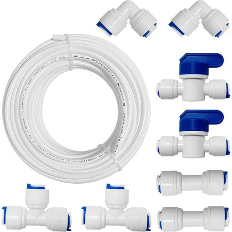 Universal 10m Connection Kit, Reverse Osmosis (RO) Filtration System Compatible with 1/4" Hose, Refrigerator Hose, Water Hose (T+I+L Quick Connector, Shut-off Valve) (1/5)