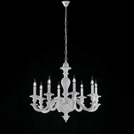 Leonardo Lustre Shabby En Bois Blanc 8 Lumières 130 D.80 Bl180-8-Bco