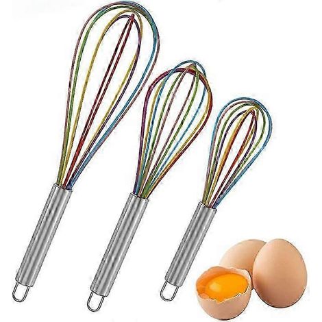 Ensemble de 3 fouets de cuisine, fouets en silicone, fouet à main en silicone, fouet en acier inoxydable, batteur à œufs manuel en silicone, fouet ballon, pour mélanger et fouetter. (1/5)