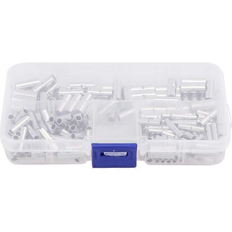 Set mit 200 unisolierten Rohrverbindern, Stoßverbindern und Kabelschuhen. – Silber (1/3)