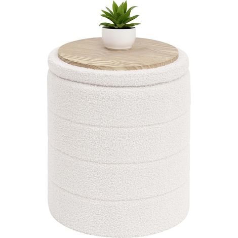 Tabouret de Rangement, Rond Pouf Pliable, Coffre de Rangement, pour Salon, Chambre, Dortoir, Charge jusqu'à 120 kg, Crème, 37x37x45 cm (1/5)
