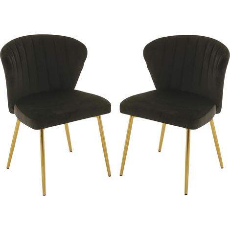 FIXIMASTER Lot de 2 Chaises de Salle à Manger et Cuisine en Velours, Rembourrées Ergonomiques, Pieds Dorés - Noir
