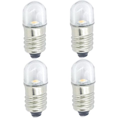 Bulbe LED E10 4PCS 1x0, 4 pouces 6500k 3V Remplacement E10 Bulbe avec couvercle transparent pour lampe de poche, signe LED, lampe