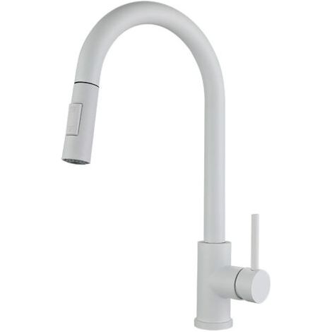 Robinet de cuisine extractible anti-éclaboussures, rotation à 360°, design léger, blanc