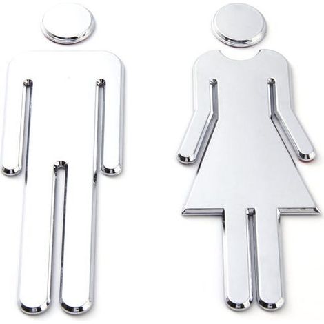 Plaque de porte WC hommes et femmes, 2 pièces - Panneaux de toilette argent pour hôtels, restaurants et entreprises