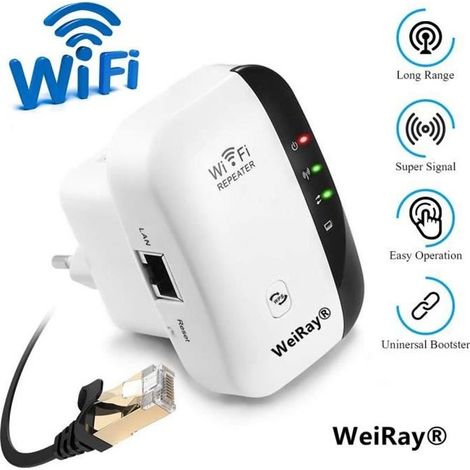 WEIRAY® Amplificateur WiFi Repeteur Booster de signal sans fil WiFi extender 300M WLAN 802.11n/g/b (1/4)