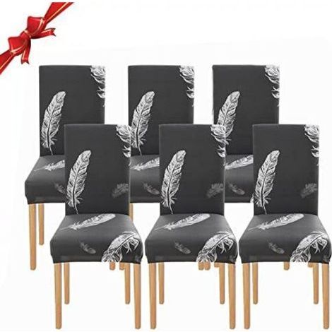 6 Pièces Housse de Chaise Extensible(Plume Gris), Universelle Lavables,Couverture de Chaise Facile à Nettoyer pour Décor Salle à Manger Hôtel Restaurant (1/5)