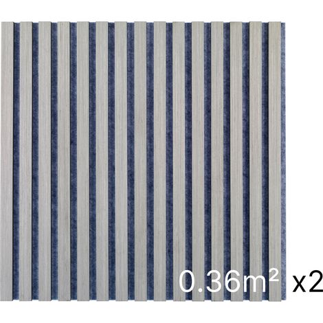 Lot 2 Panneaux Muraux Acoustiques en Bois - 60x60cm - Frene gris - A Lattes - Panneau Tasseau de Bois Naturel (1/5)