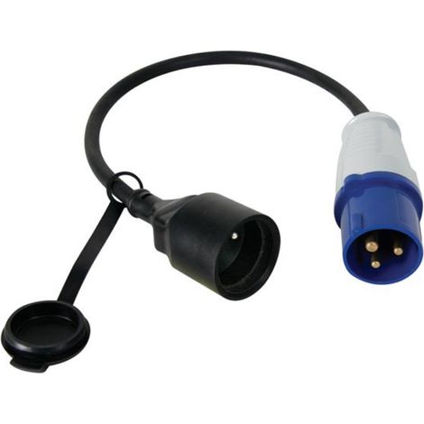 Perel Adapterleitung, H07RN-F 3G1.5, 0.4 m, 16 A/230 V, 3680 W, CEE auf Typ E, für innen und außen, Gummi, blau