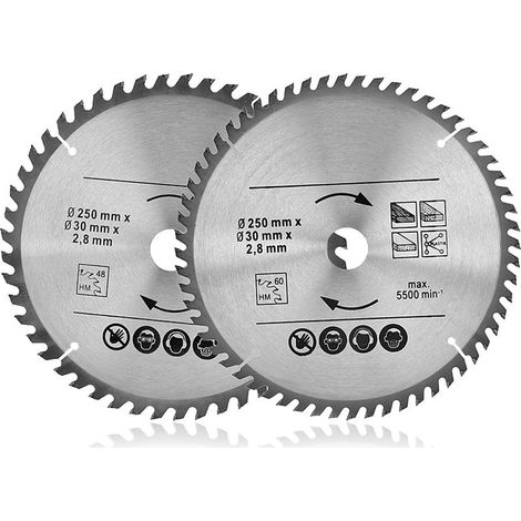 Lame de Scie Circulaire 250 mm x 30 mm, Lame de Scie Dents en Métal dur 48 Dents 60 Dents, Pour la Bois Plastiques et Métaux non Ferreux Accessoire Professionnel (1/5)