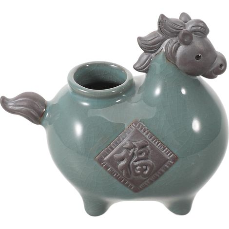 Vase en Céramique Chinoise Sculpté de Cheval, Vase à Fleurs en Porcelaine pour Fleurs Séchées, Décoration Intérieure pour Nouvel an Chinois et Fêtes, Figurine Animale Décorative (1/5)