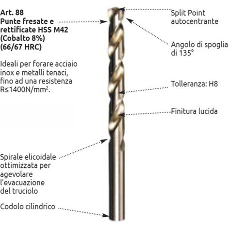 Punta HSS Cobalto 8% DIN 338 7,00 x 109 mm 0880700 STELLA BIANCA (1/2)