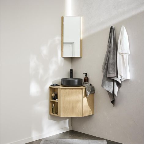 Eckwaschtisch-Set + Waschbecken + Wasserhahn + SORRENTO Eckbadezimmerschrank