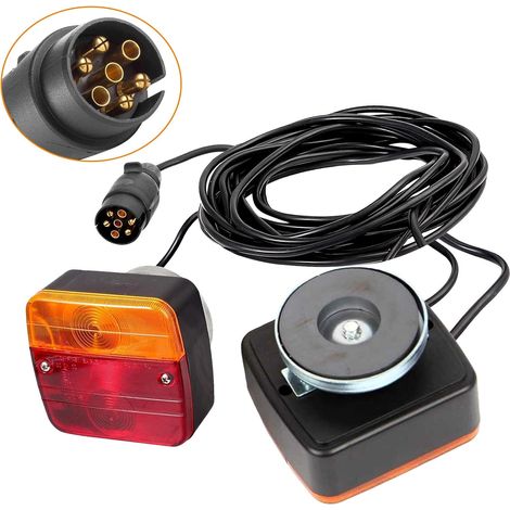 12V Feux Arrière Remorque Magnétique avec 7 Connecteur Prise Broches,Kit Feu Frein Imperméable avec 7.5m, 2.5m Câble,Lampe Licence, 2 Unités Éclairage Clignotant,Feu Arrière pour Camion,Caravane,Tract (1/5)