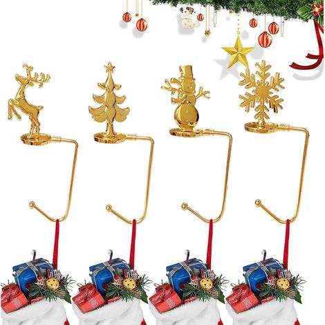 Juego de 4 ganchos metálicos para calcetines navideños, gancho para calcetines navideños, gancho para colgar bolsos, soporte para bolsas, colgador para chimenea para fiestas navideñas, hogar, dormitor (1/5)