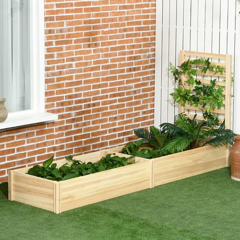 Dossier, 2 fonds ouverts et treillis, pour fleurs et plantes grimpantes dans grands espaces Plate-bande surélevée sapin 230×60×110 cm