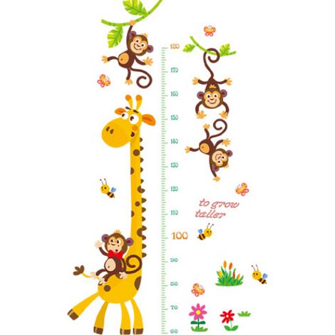 1 Toise murale, Singes, Autocollants repositionnables, Échelle 180 cm, Chambre bébé (1/5)