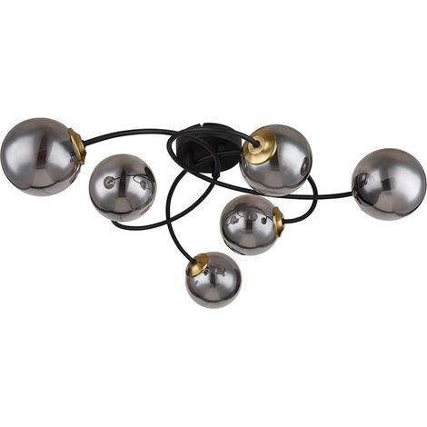 Deckenleuchte Wohnzimmerleuchte 6 Flammig rauch Glas Kugeln Deckenlampe Decke schwarz, Metall, G9 Fassungen, LxBxH 52x45x17,5 cm