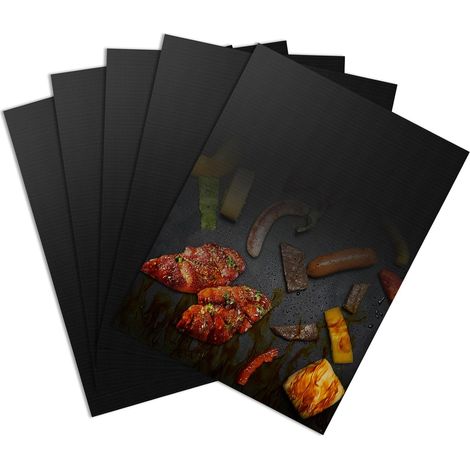 Set mit 5 Grillmatten 40x30 cm, wiederverwendbare Kochplatten, hitzebeständig und zuschneidbar, dauerhafte Kochplatten für Gasgrills, Holzkohlegrills und Backöfen