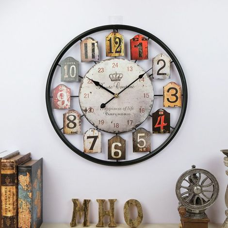 Horloge Murale Ronde, 50 cm Horloge Murale Rétro en Fer Forgé, Silencieuse, Fonctionnement à Piles, Noire, Brune (1/5)
