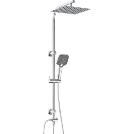 Colonne de Douche Pluie 2en1, Pommeau Anti-Calcaire, Chrome (1/5)