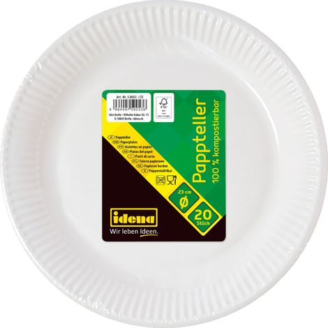 Idena 50053 - Piatti di carta bianchi, 20 pezzi, diametro 23 cm, ecologici e compostabili, piatti di carta, piatti di carta, stoviglie usa e getta (1/3)