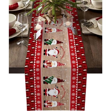 Terreno da tavola natalizio, runner da tavola rustico a quadri rossi con Babbo Natale per feste di compleanno, cucina, sala da pranzo, decorazioni per la casa, 13x70 pollici (B) (1/5)