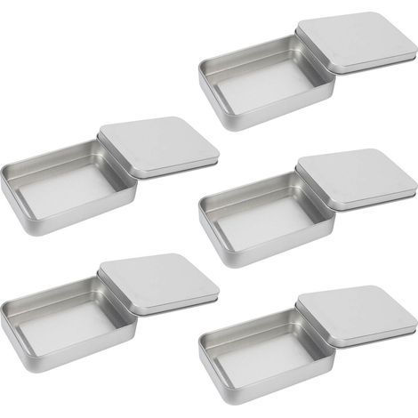 Boîte de rangement rectangulaire en métal argenté avec couvercle coulissant pour thé, cadeau portable vide, 5 pièces (1/5)