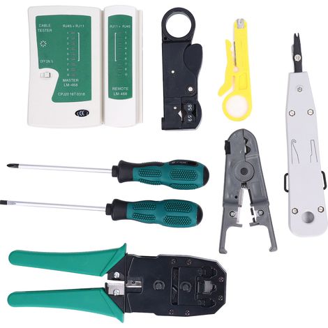 Kit de sertissage réseau 2KT-2172, outillage complet d'installation pour câbles RJ45, pince à crimper professionnelle, testeur sans pile, ensemble de montage pour techniciens, boîte à outils réseau. (1/5)