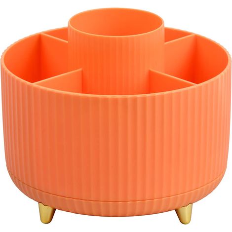Organiseur de bureau rotatif à 360° avec porte-stylos, 5 compartiments de rangement pour stylos, agrafeuse, pinces à dossiers, not (1/5)