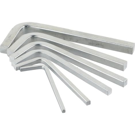 Lot de 6 - Clé carrée - Clé en L - Acier chrome vanadium - Pour vis carrées - Entretien mécanique - Argenté - 3mm à 8mm