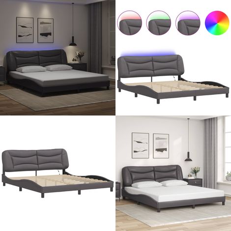 Cadre de lit avec LED sans matelas gris 180x200 cm - Lit Plateforme - Lit Design - Lit Avec Éclairage Led - Cadre Lit Gris - Tête De Lit Rembourrée - Home & Living (1/5)