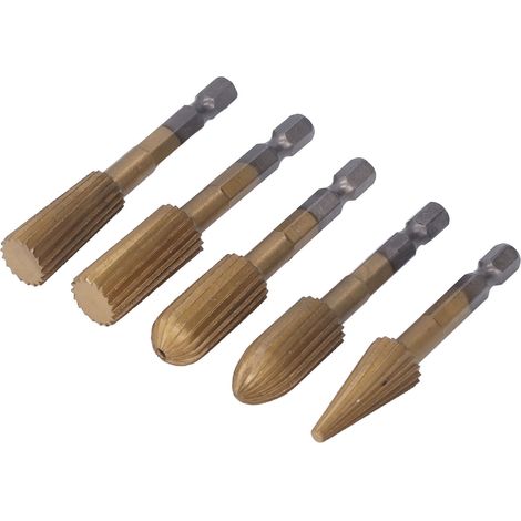Lot de 5 fraises rotatives en acier rapide queue hexagonale pour gravure résine plastique pierre métal doux (1/5)