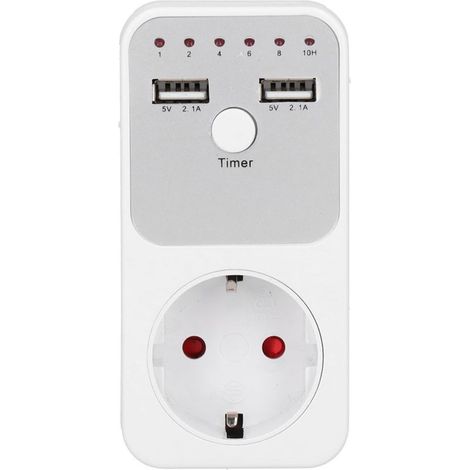 Prise de minuterie ¨¤ Compte ¨¤ rebours Num¨Rique Intelligente 180260V 13A USB avec 2 Port USB, ¨conomie d'¨nergie de 1 ¨¤ 10 Heures pour Ordinateur, Chargeur de t¨l¨Phone(EU Plug) (1/5)