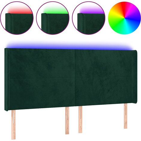 Testiera Testata del letto a LED Verde Scuro 163x16x118/128 cm in Velluto (1/4)