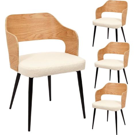 KILPA - Lot de 4 Fauteuils Bois et Métal Assise en Tissu Bouclettes (1/5)