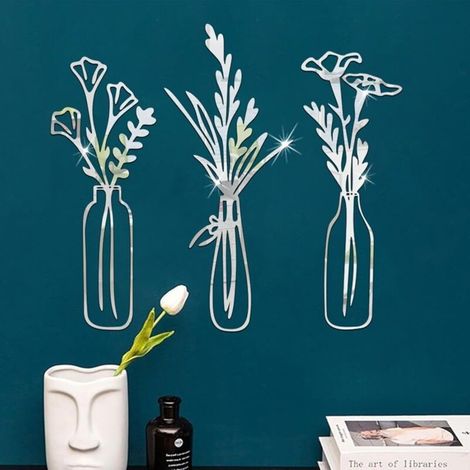 Lot de 3 autocollants muraux en acrylique miroir pour salon, salle de bain, décoration murale, miroir 3D, autocollants muraux en forme de fleur (1/5)