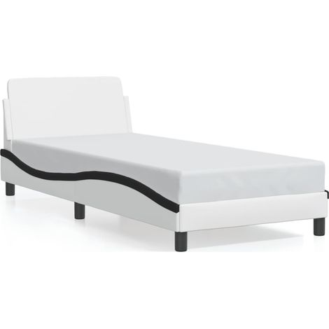 Lit simple,Lit adulte,Cadre de lit Dover blanc et noir 80x200 cm similicuir CFW2498016 (1/5)