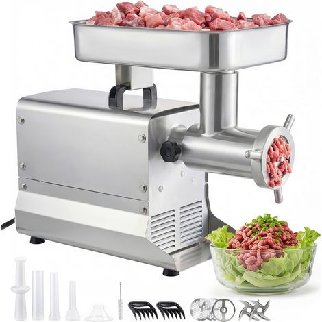 Mophorn Picadora de carne comercial, capacidad de 9,5 kg/min, picadora eléctrica n.° 32 con 3 discos, 3 tubos para embutir salchichas, 1100 W/1,5 HP, fabricada en acero inoxidable (1/5)