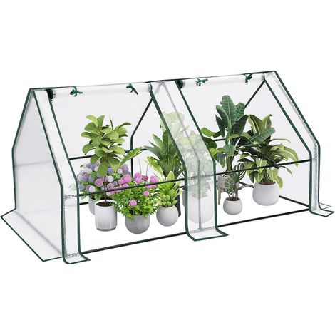 WOLTU Serra da Giardino con 2 Porte Avvolgibili. Serra da Balcone. Telo per Serra in Rete PE 140g/m2. Serra per Piante Impermeabile. 4 Picchetti. 180x90x90cm.Bianco (1/5)